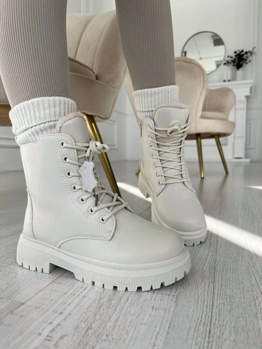 Черевики Бежеві з хутром та шкірою