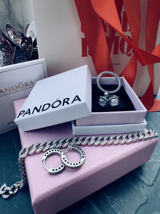 Komplet biżuterii Pandora, oryginał, srebro 925