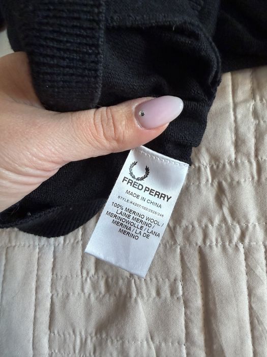 Fred Perry czarny kardigan XS merino wool wełna