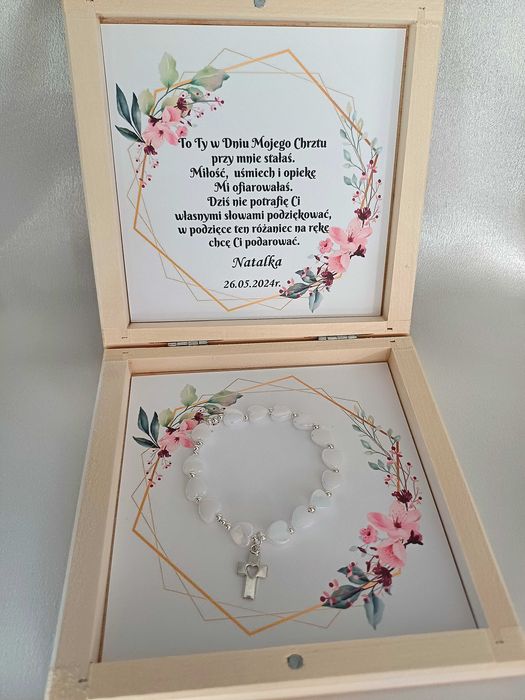 Bransoletka różaniec podziękowanie chrzestnej Komunia Święta Chrzest