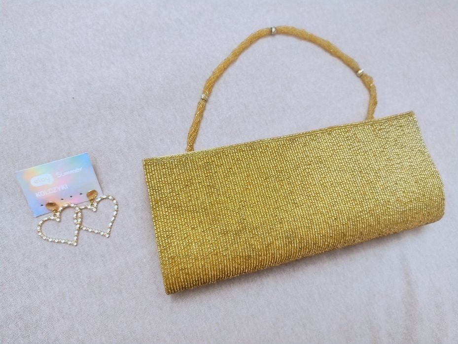 Malutka złota torebka+kolczyki
