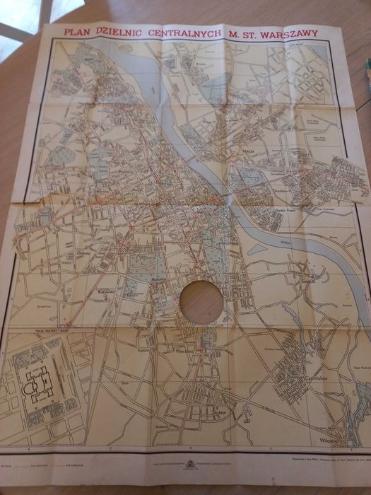 Mapa warszaway, informator komunikacyjny, spis ulic z 1955