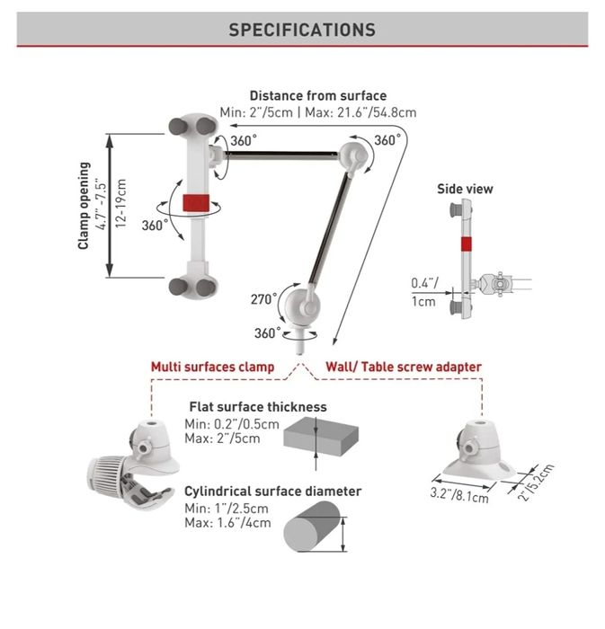 Uchwyt mocujący do tabletu dla urządzeń 4-12 cali,