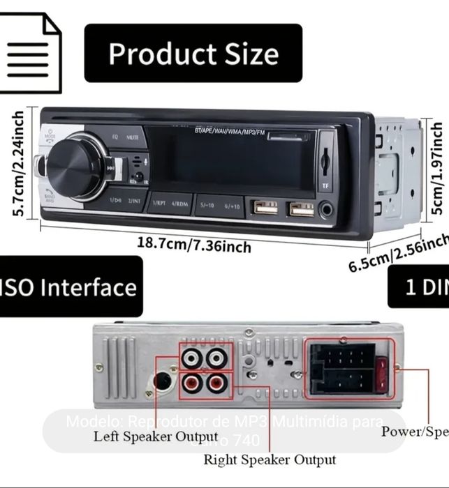 Radio Bluetooth, carregador telemóvel