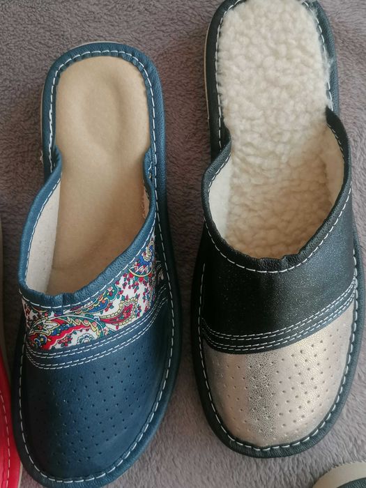 Pantofle damskie 37 kapcie góralskie skóra ciepłe bez palcy laczki