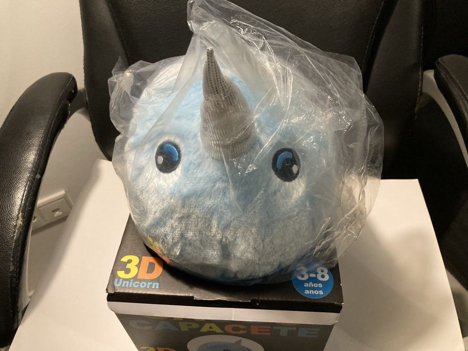 Capacete 3D unicornio azul de criança 3-8 anos novo