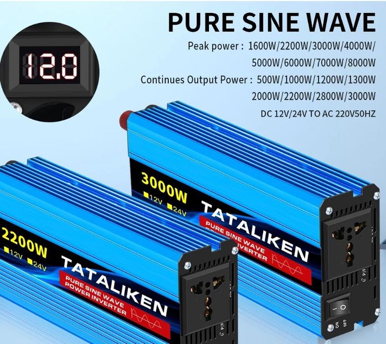 Інвертор 12-220v Tataliken  3000w чистий синус. В наявності