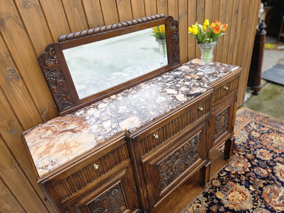Secesyjna komoda bufet z marmurem i lustrem 160cm #1960 Stylowy Węgrów