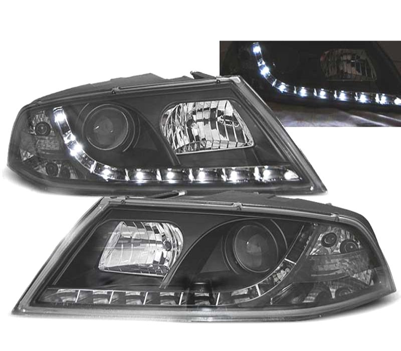 FARÓIS SKODA OCTAVIA 2 04-08 XENON LUZ DIURNA LED PRETO