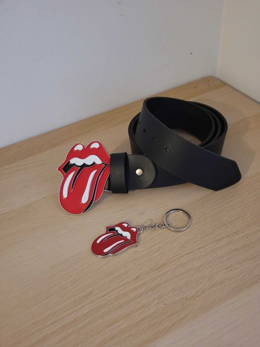 Zestaw skórzany pasek ręcznie + brelok z klamrą The Rolling stones