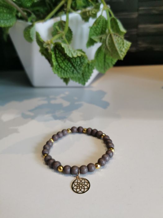 Bransoletka Hematyt Złoty Howlit Szary Handmade Rozeta Koło