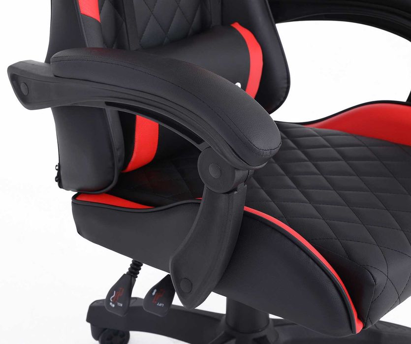 Fotel Gamingowy Quattro Carbon Red z Wysuwanym Podnóżkiem i Pikowanym Obiciem