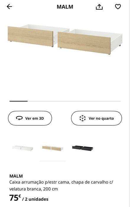 2 Gavetas carvalho cama MALM IKEA
