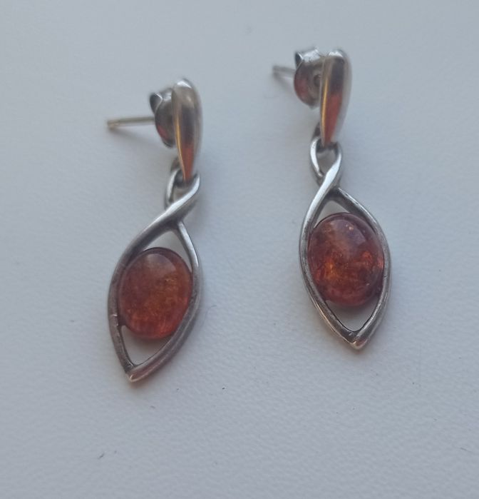 Серьги, янтарь, серебро 925 проба.
