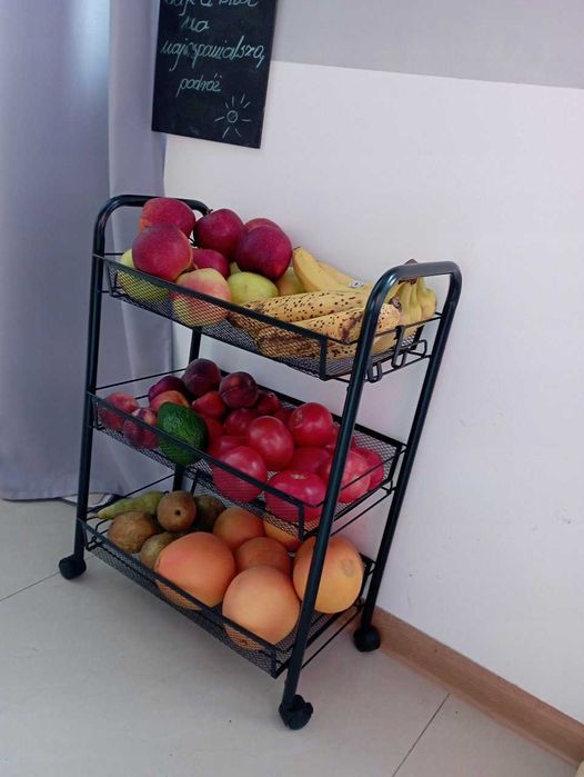 Wózek kuchenny 3-poziomowy czarny metalowy organizer