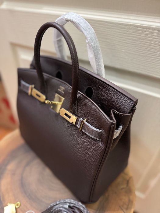 сумка шкіряна Гермес Hermes колір шоколад