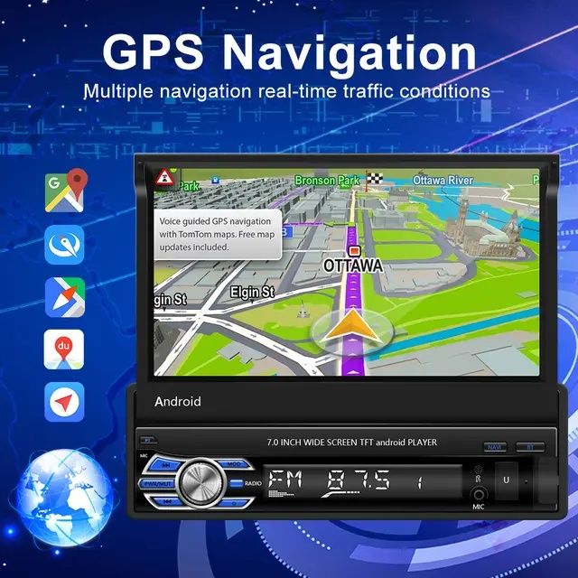 Rádio 1din 7" retrátil com GPS WiFi Mirrorlink android NOVO