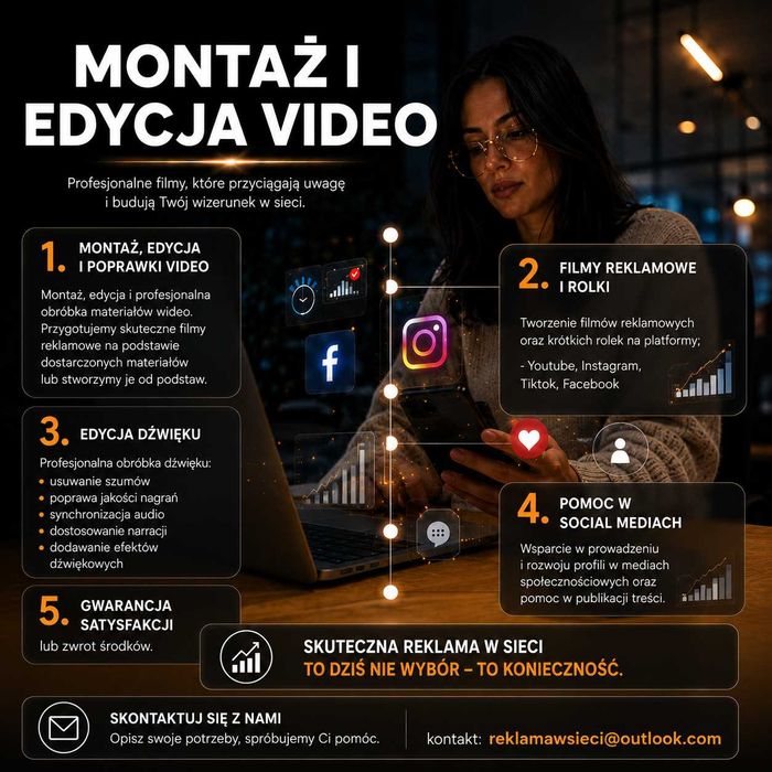 Profesjonalny montaż filmów reklamowych | YouTube, TikTok, Instagram, Facebook