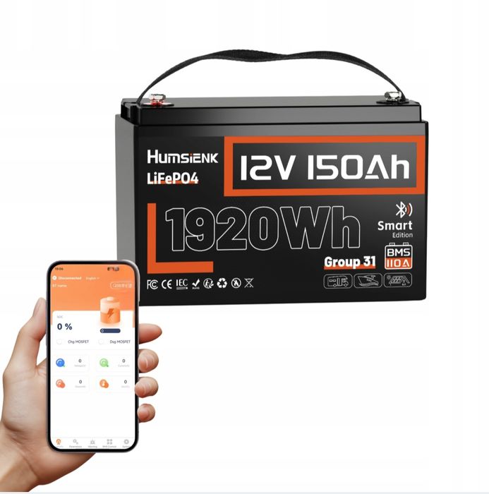 Акумулятор LiFePO4 12V 150Ah 13kg Bluetooth 110A BMS