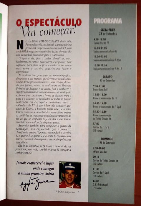 Programa do grande prémio de Portugal de fórmula 1 de 1993