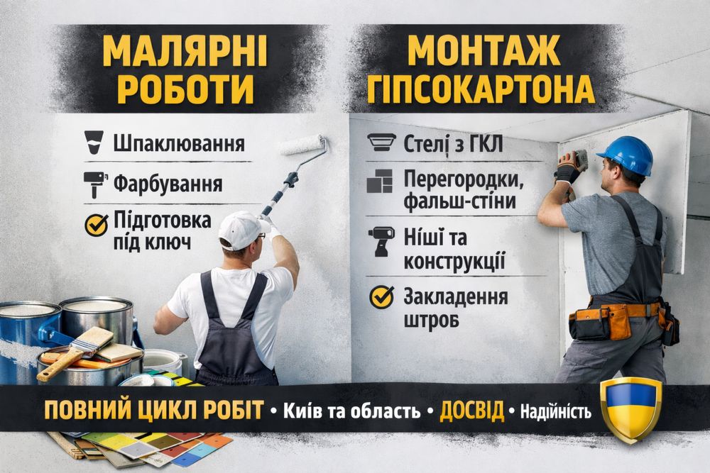 Бригада. Малярка. Гіпсокартон. Не посередники.  Ціни тут.
