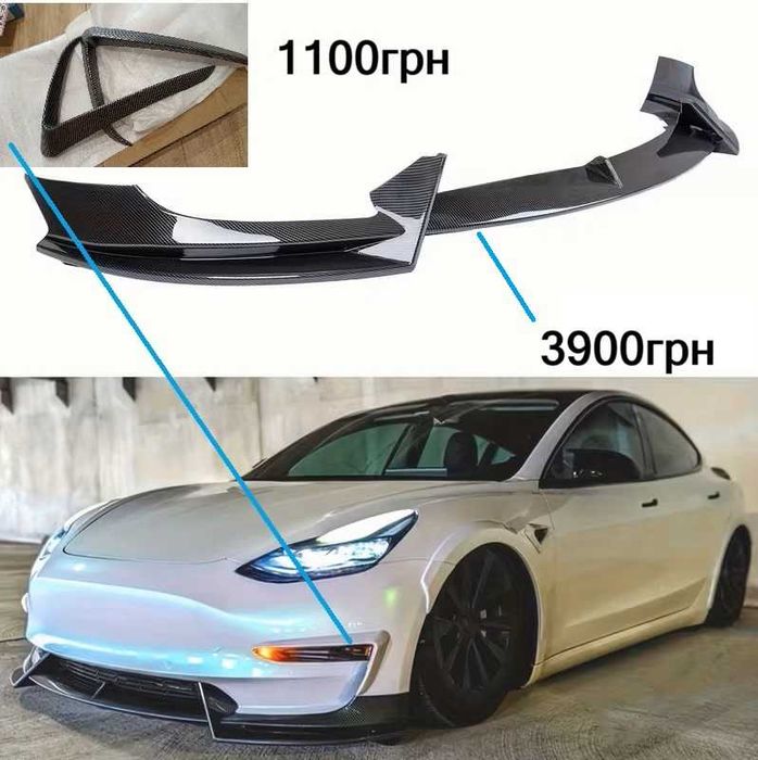 Тюнінг Tesla Model 3, Y, губа, антикрыло, дефлектор, тюнинг