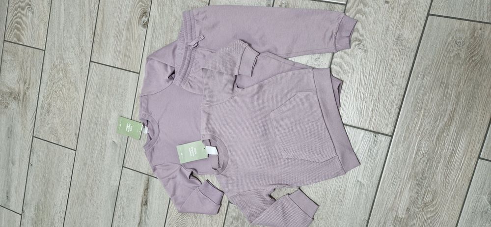 H&M komplet dres 3 części spodnie 2x bluza lila fiolet