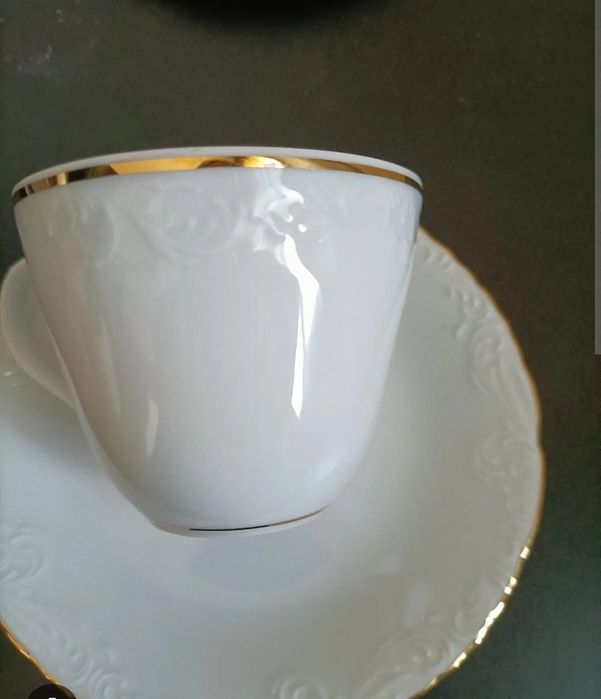 Último/ / Serviço de café porcelana SPAL, branco ouro