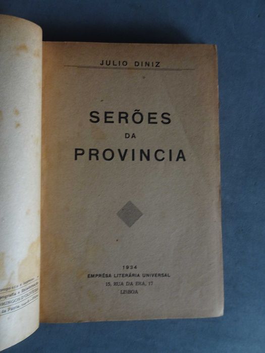 Livro Júlio Diniz - Serões da Província 1934 Lourenço Marques