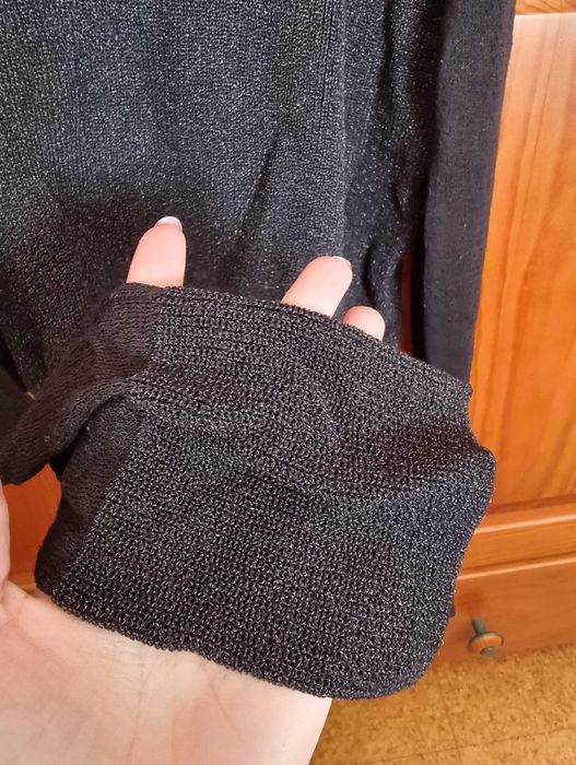 Camisola preta curta com brilhantes e transparência Zara Knit, tam S