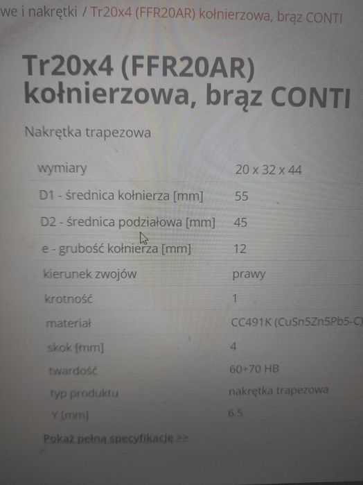 Nakrętka z brązu Tr20x4 (FFR20AR) kołnierzowa,