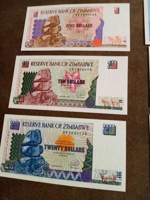 ZIMBABWE lote de 9 NOTAS - Novas Não CIRCULADAS em 3 Séries