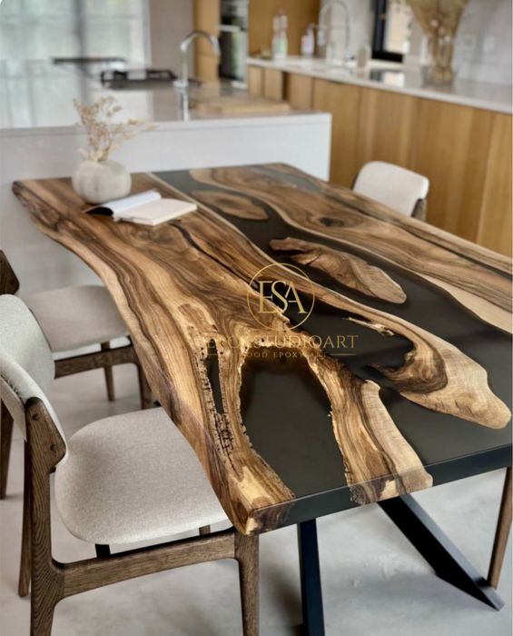 Stół rozkładany lite drewno żywica loft salon