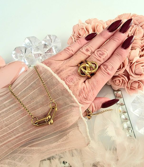 Duży pierścionek podwójny kółka rozm. 9 stal chirurgiczna 316L cudo