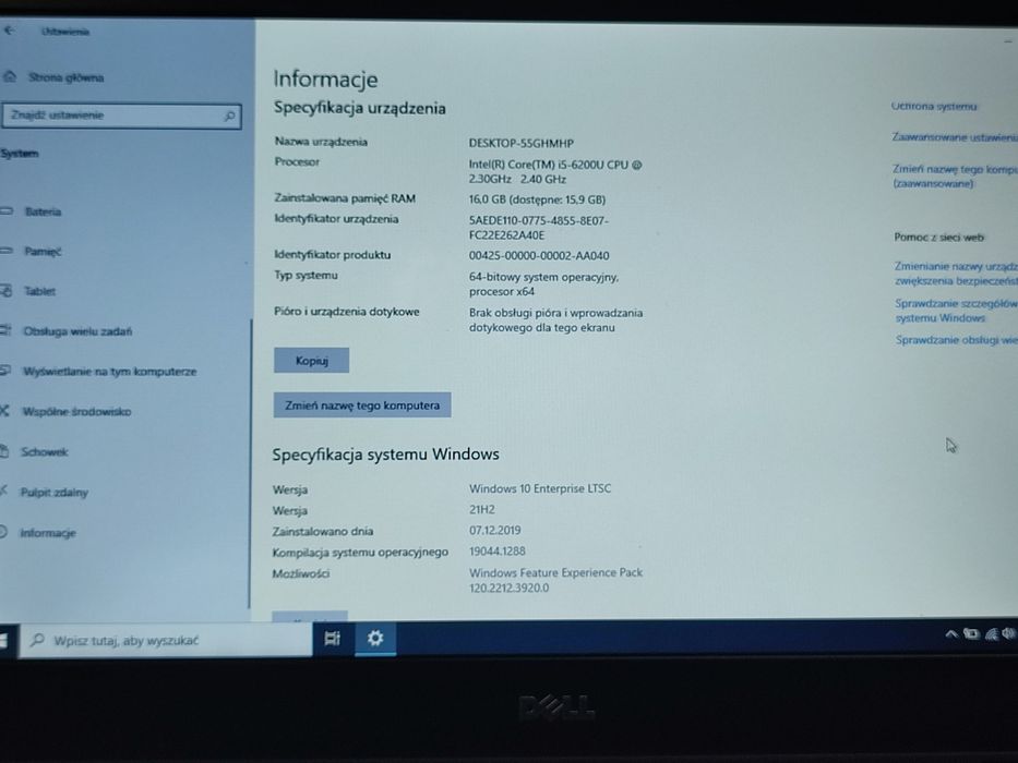 Laptop latitude  E5270 Intel Core  I5-6200U  16/128 ladowarka.