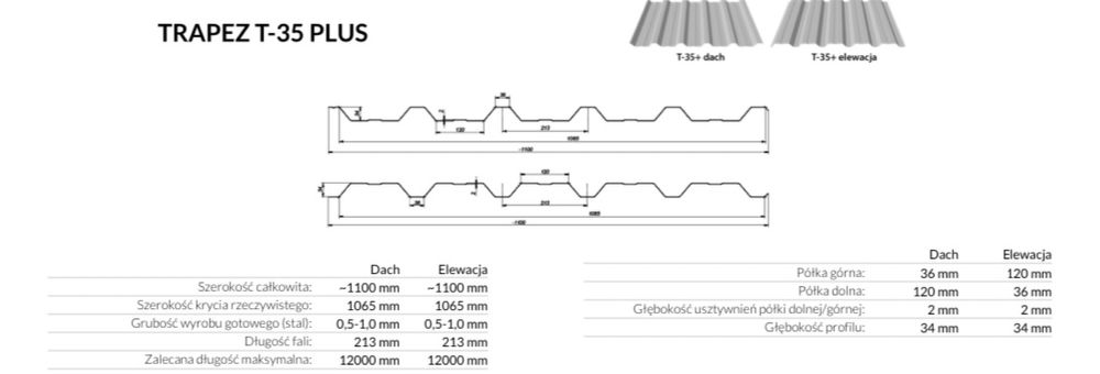 Blacha trapezowa T-35, alucynk, grubość 0,7mm - na halę, wiatę, dach