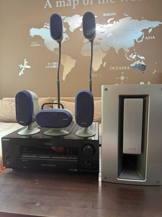 Sony Pascal SA-VE705 + amplituner STR-DB840 QS — komplet 5.1, pilot, instrukcje, stojaki