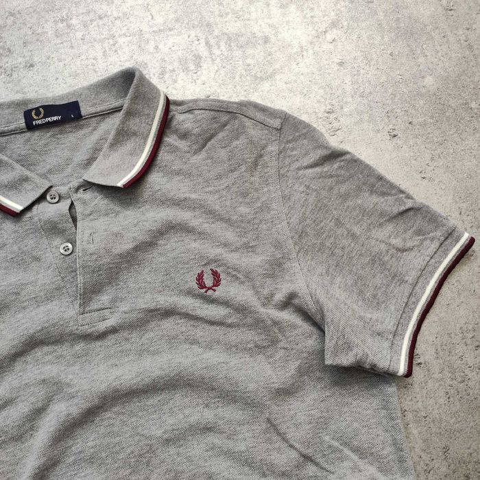 MĘSKA Koszulka PREMIUM szara Haft Logo Fred Perry Bawełna Elegancka