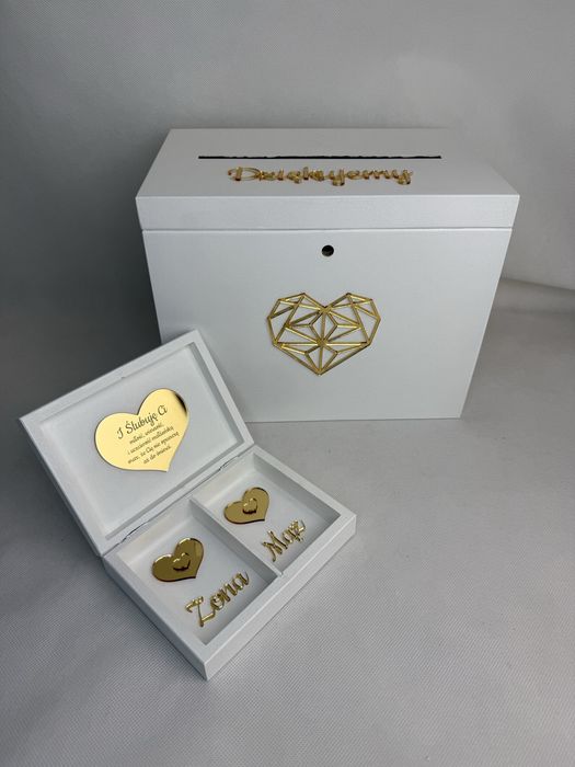 Zestaw pudełko na koperty i obrączki białe