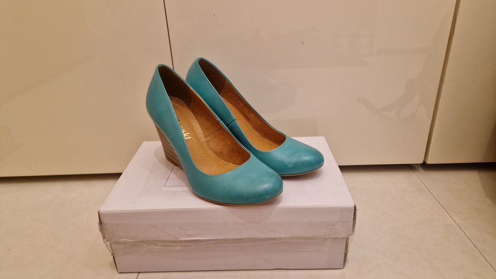 Buty na platformie skóra zielone Szydłowski