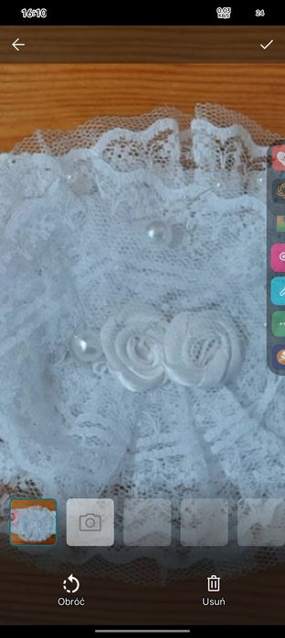 opaska biała kwiaty perełki