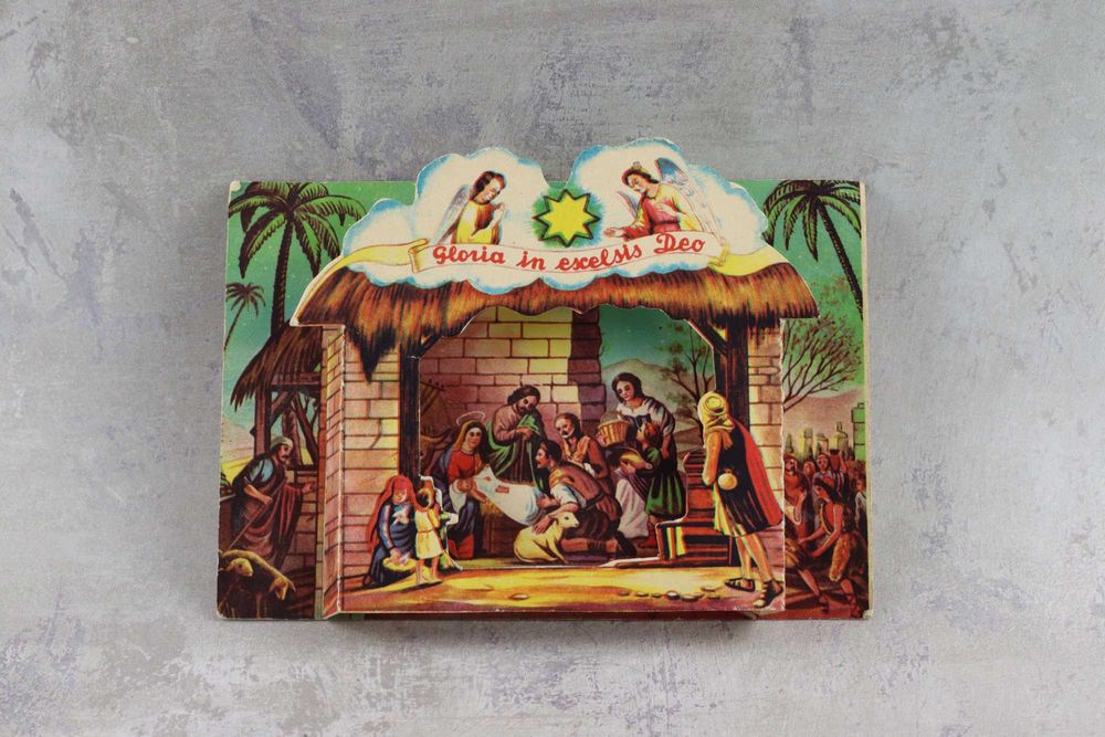 Stara kartka Boże Narodzenie Gloria in exelsis deo prl vintage choinka