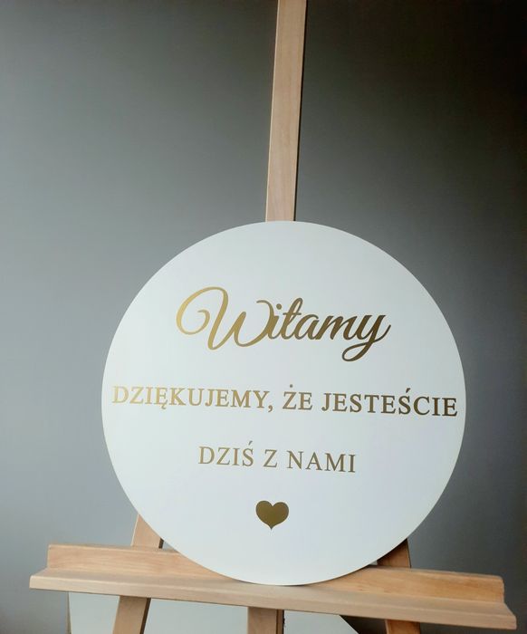 Koło tablica powitalna Witamy złoty napis tablica ślubna