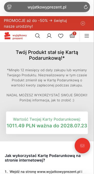 Karta podarunkowa wyjatkowy prezent