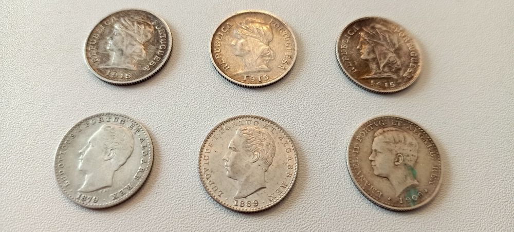 Moedas de Portugal - 6 Moedas de Prata (3x 10 Centavos  + 3x 100 Reis)