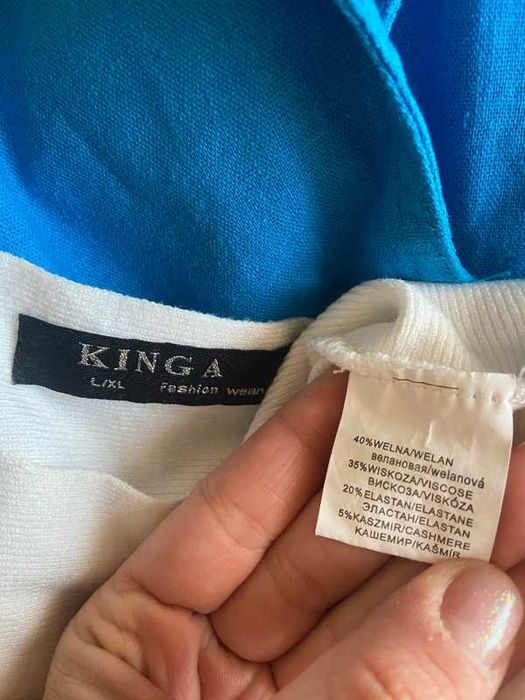 40 42 kinga bialy sweter azur koronka rekawy kaszmir welna xl +size