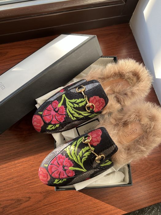 Шлепки лоферы Gucci с мехом