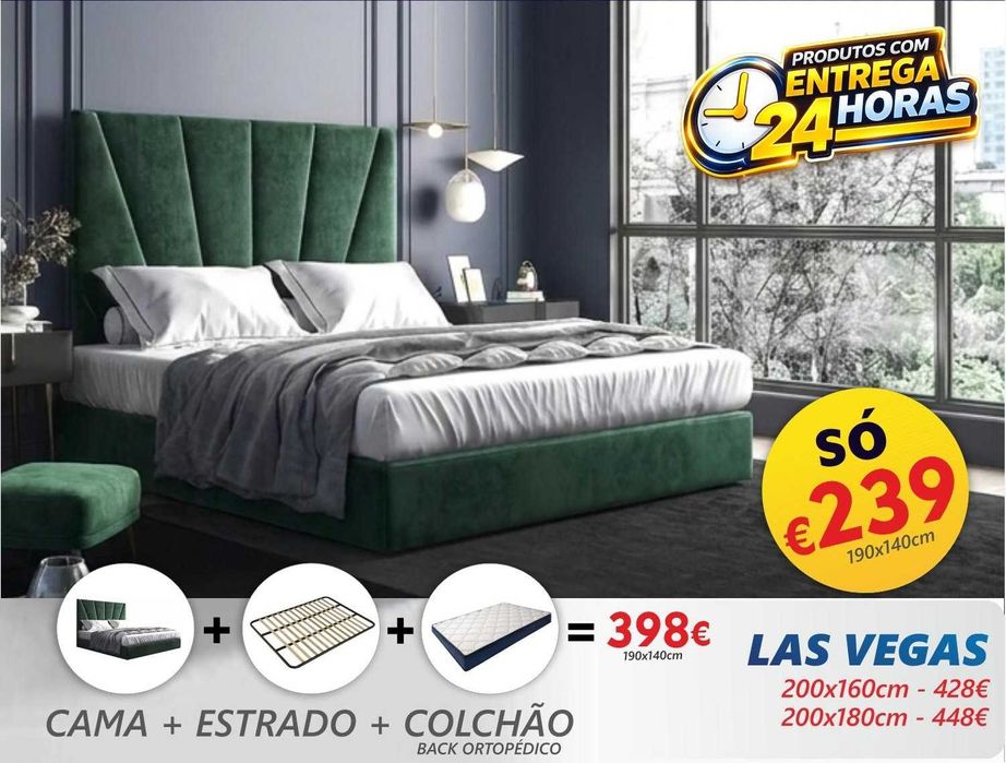 Cama Estofada de Casal Las Vegas - Direto do fabricante de Paços de Ferreira