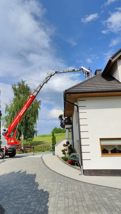 Dźwig dekarski 32m plus zwyżka, chwytak do dachówki, stół połaciowy