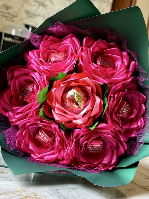 Подарунок | Букет із цукерок та атласних стрічок | Ручна робота